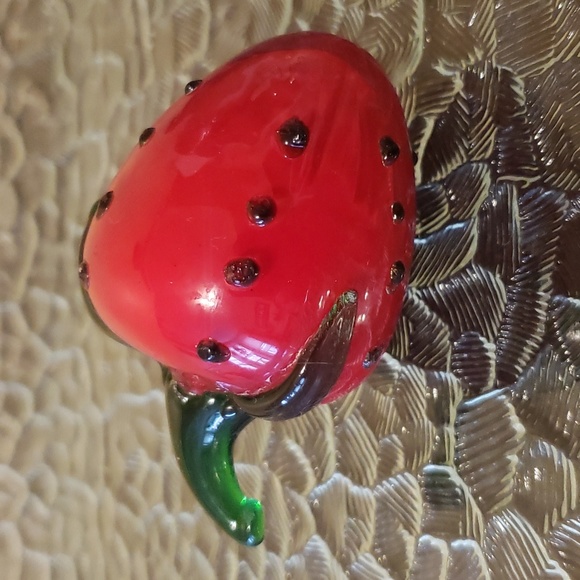 Lot of 3 Vtg Murano Style Strawberry Hand Blown Art Glass Paperweight 3,5" big - Picture 5 of 5